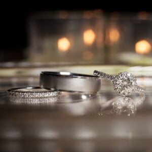 engagement ring and wedding rings
