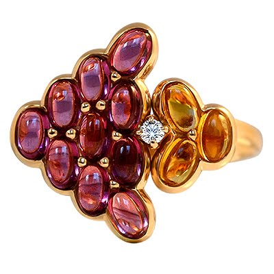 Tourmaline and Citrine Cluster Ring