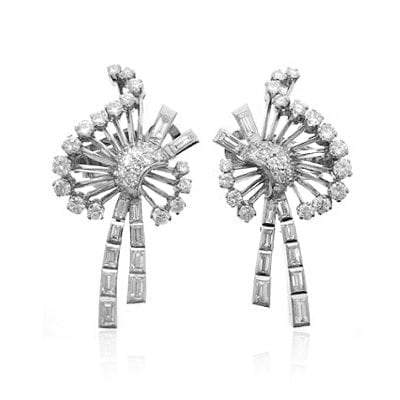 Brilliant Cut and Baguette Diamond Earrings