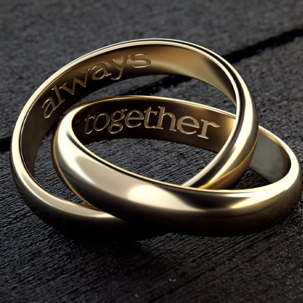 Romantic quote inscription Love quote engraved wedding ring with romantic message inscribed inside band