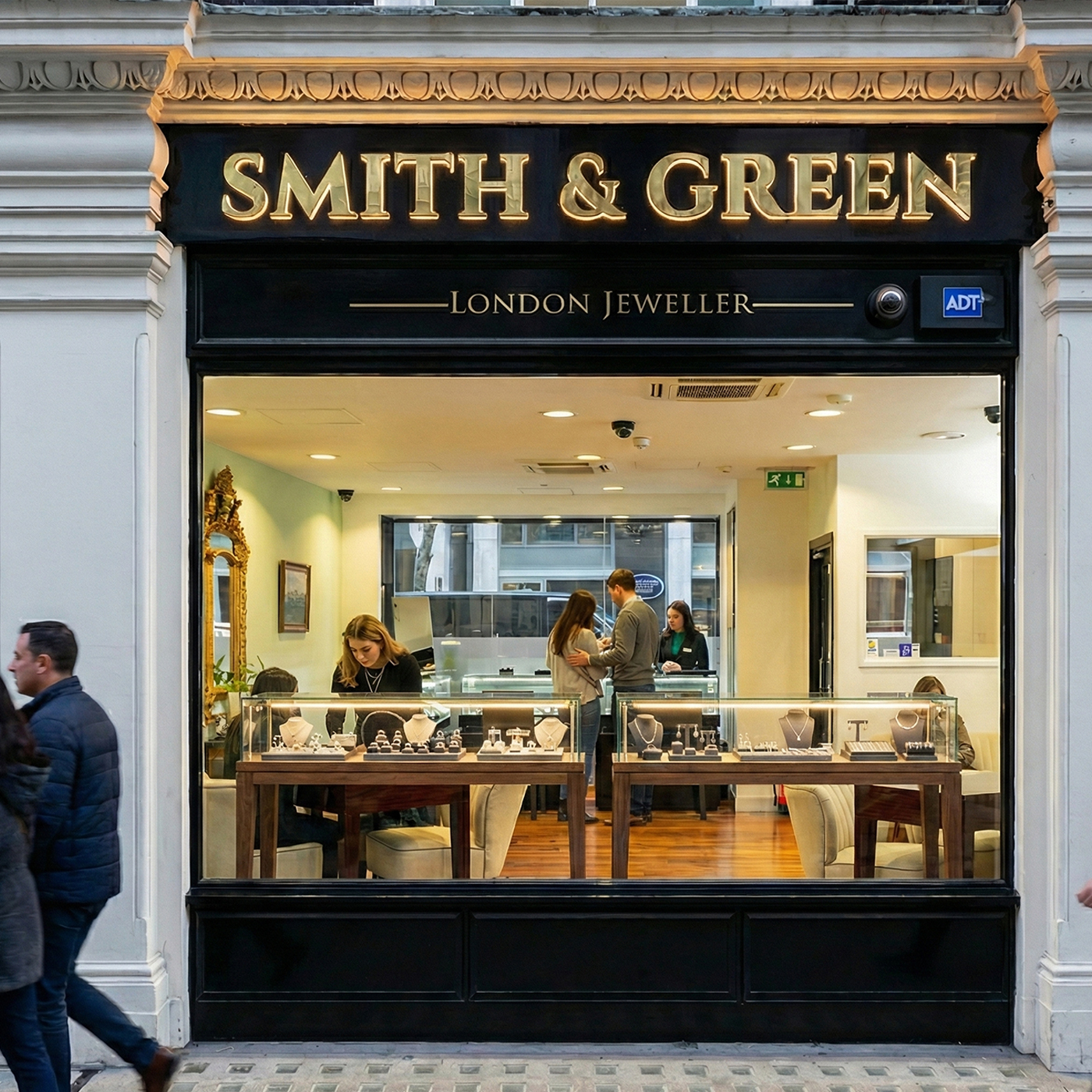 Traditional Hatton Garden Jeweller Smith Green Jewellers storefront in Hatton Garden displaying traditional craftsmanship and modern jewellery retail approach