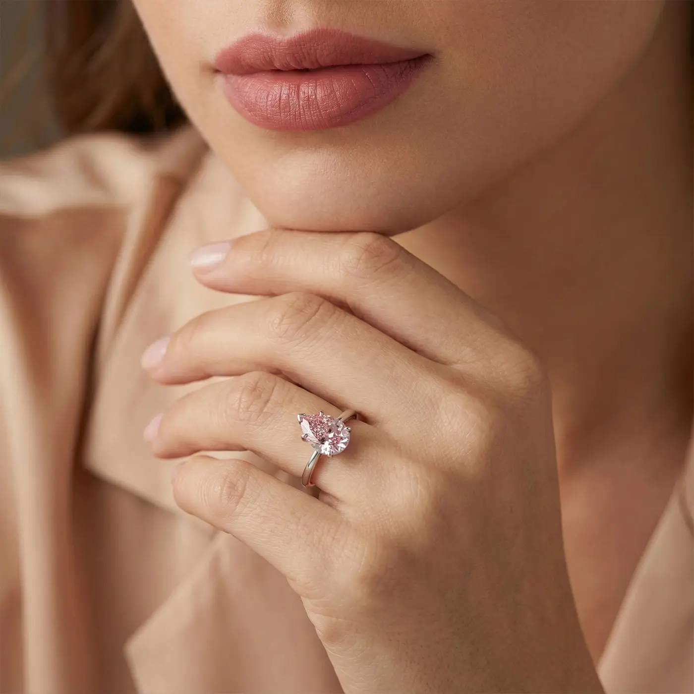 Woman with Pear Shape Engagement ring