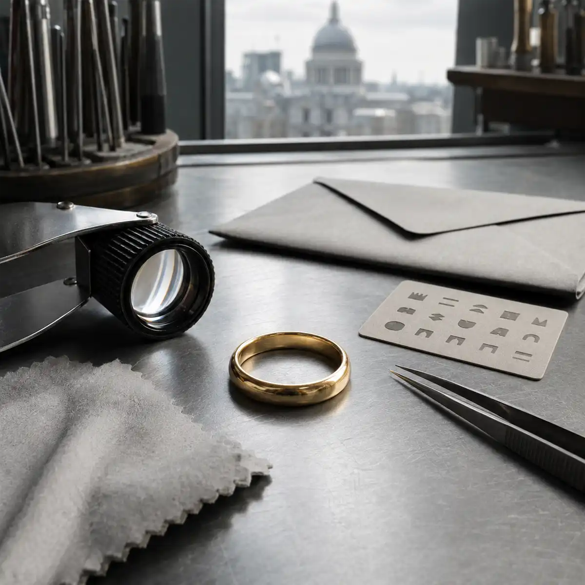London Assay Office leopard's head mark Leopard's head assay office mark and sponsor's mark on a Hatton Garden ring, showing how to read a British hallmark