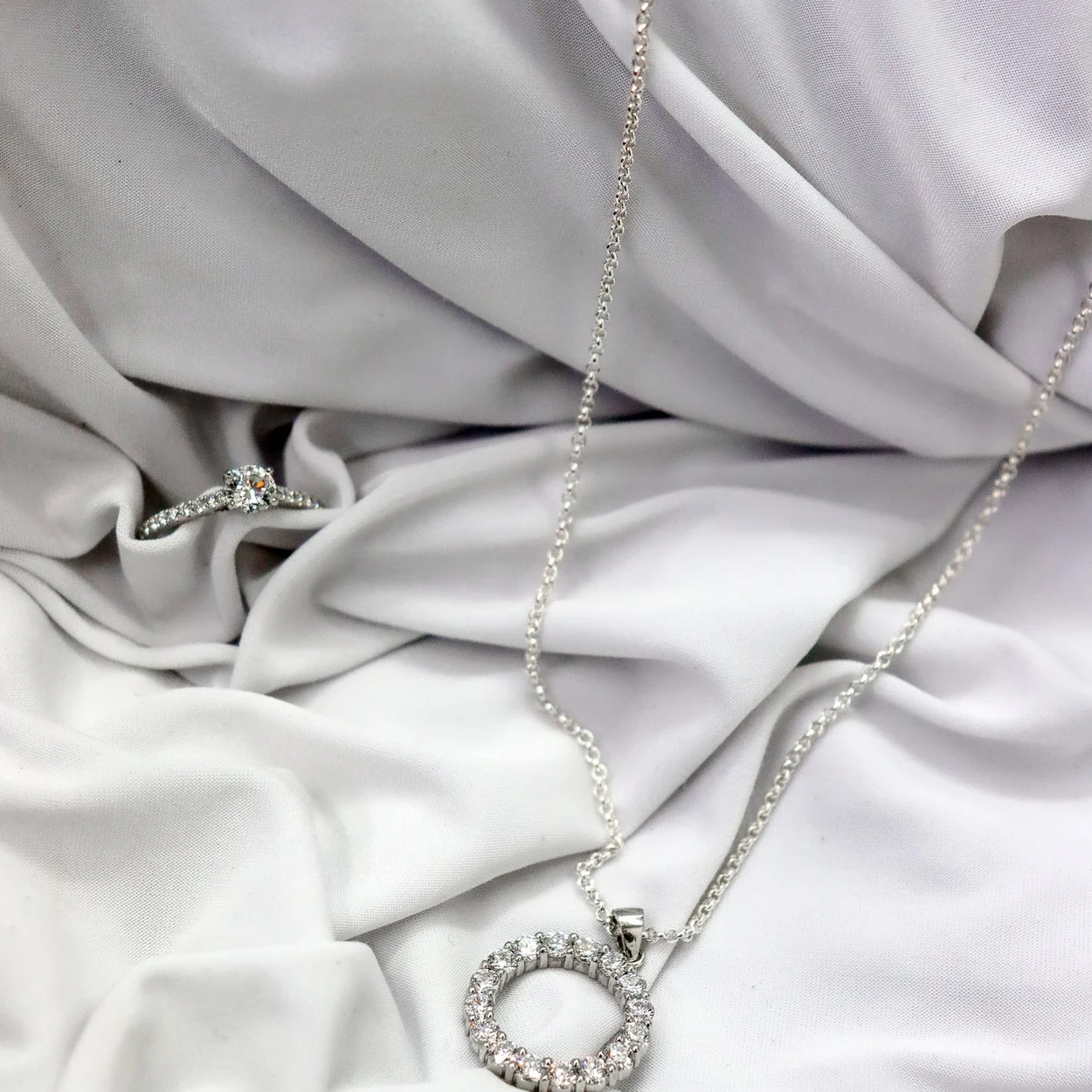 Diamond circle pendant necklace at Barrett Jewellery, Hatton Wall