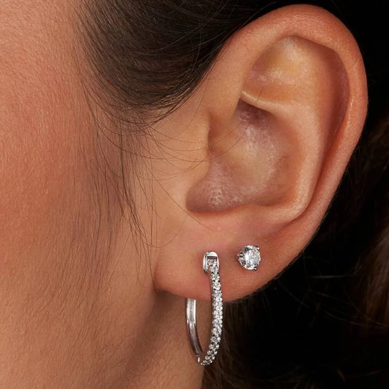 Diamond hoop and stud earrings at Diamond Kingdom, Hatton Garden
