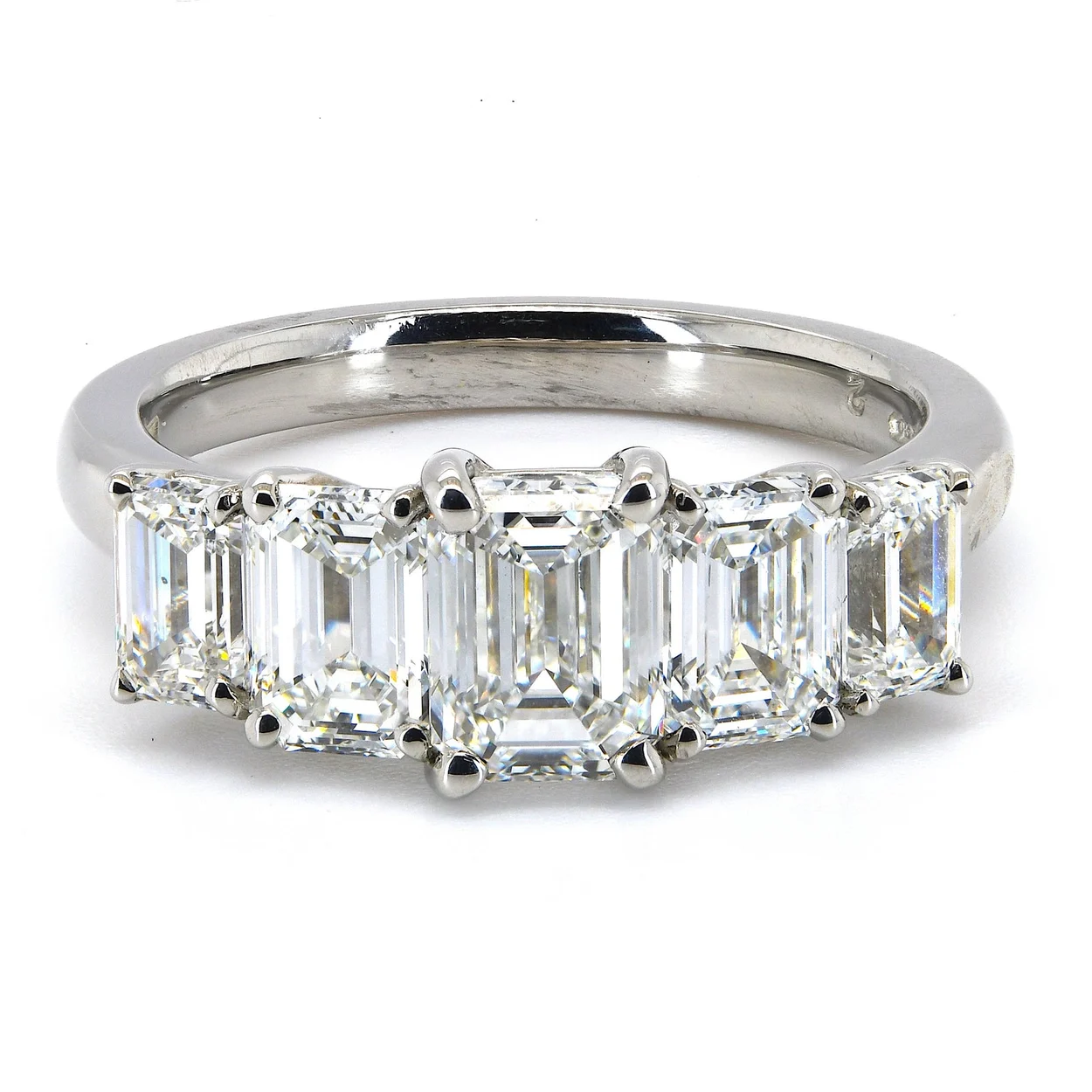 Five stone emerald cut diamond ring at Dicky Diamonds, Hatton Garden