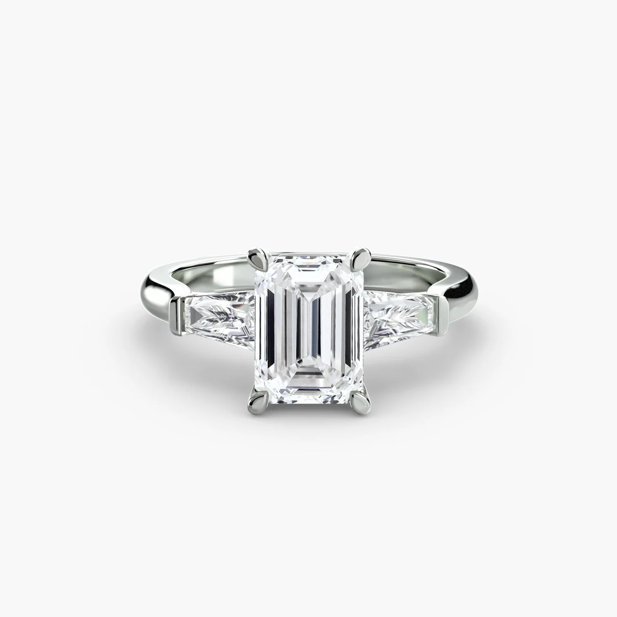 Emerald cut three stone diamond ring at JCO London, Hatton Garden