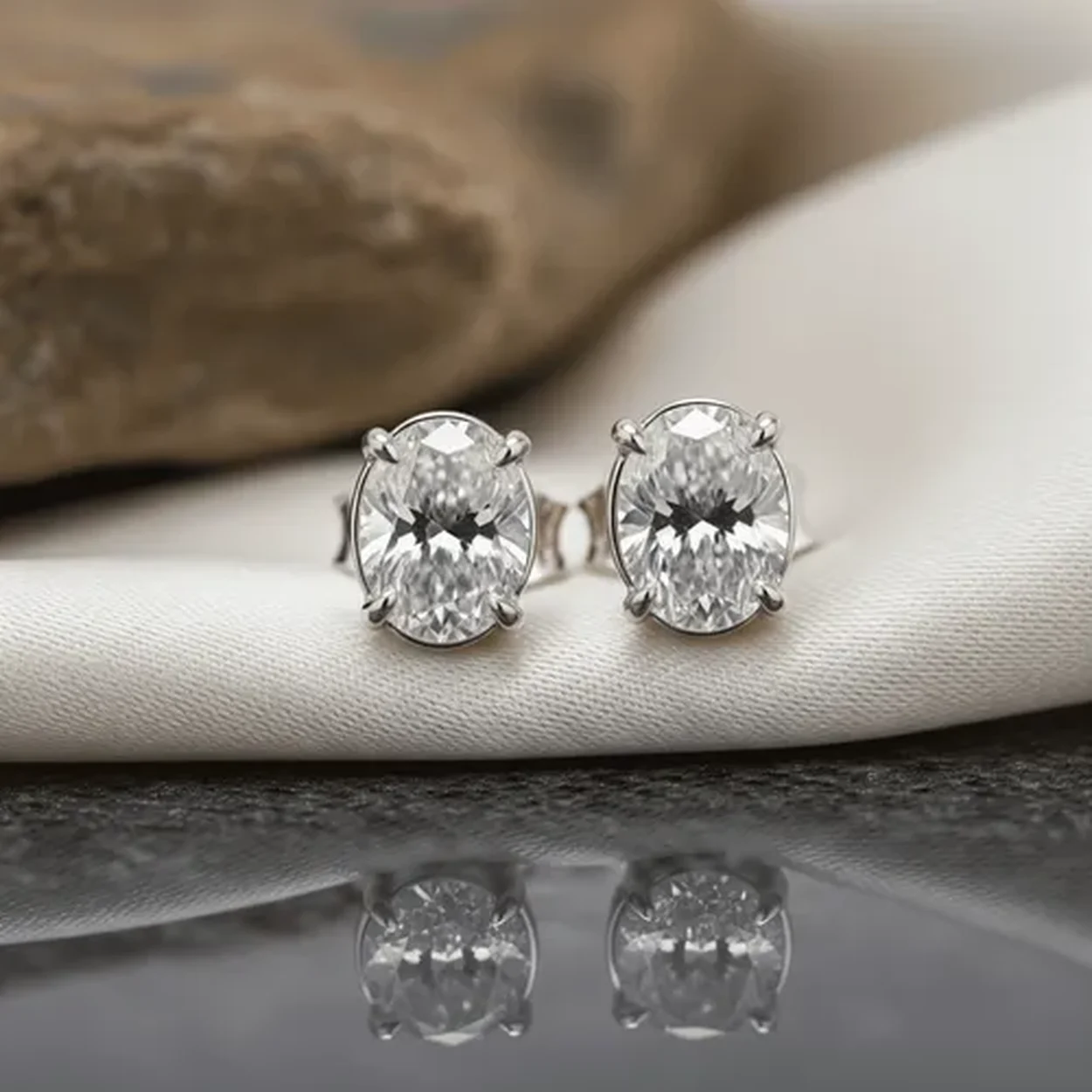 Oval diamond stud earrings at The Luxury Lab Collection, Hatton Garden