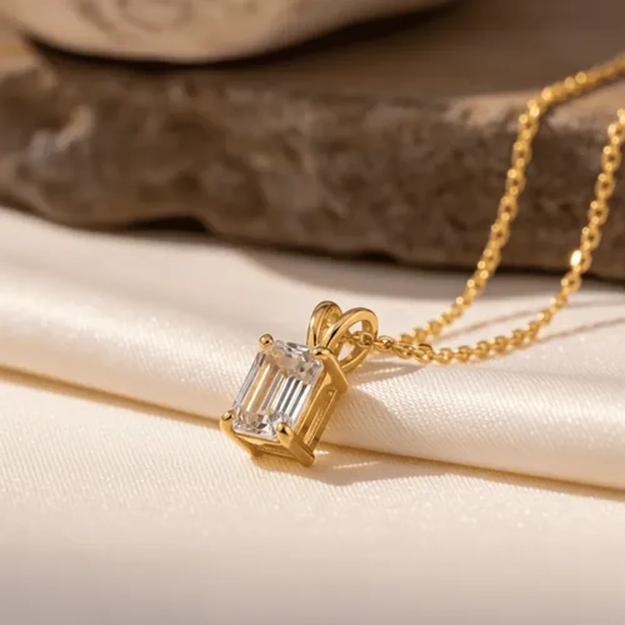 Emerald cut diamond pendant at The Luxury Lab Collection, Hatton Garden