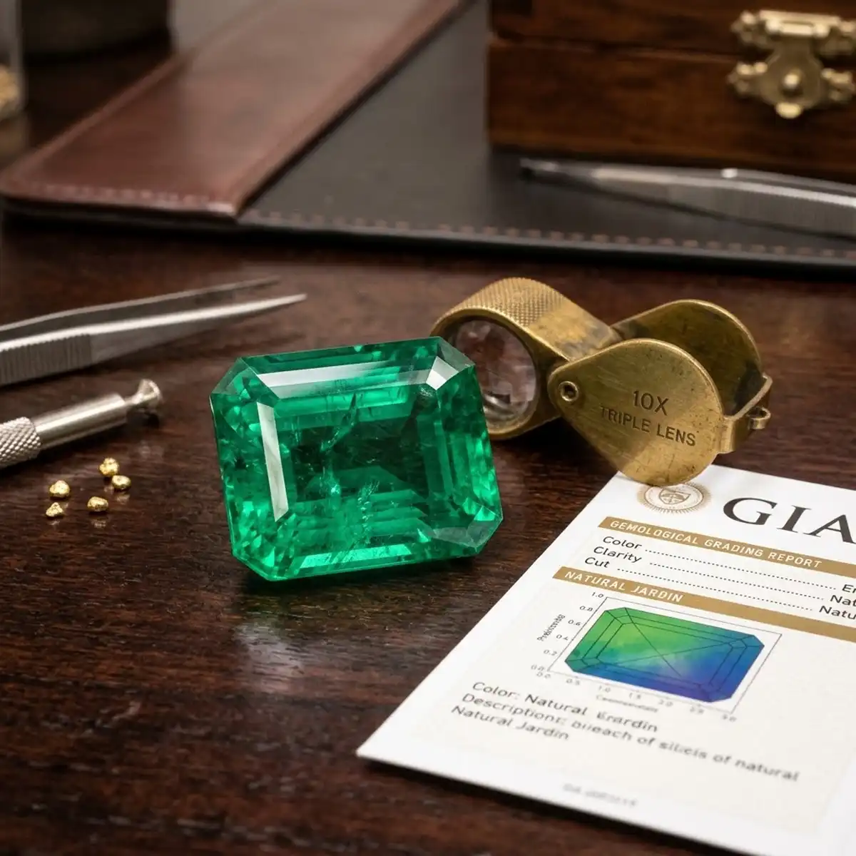 Vintage ruby ring inspection Close-up of a vintage ruby ring being examined at a Hatton Garden dealer to determine whether the stone is natural or synthetic